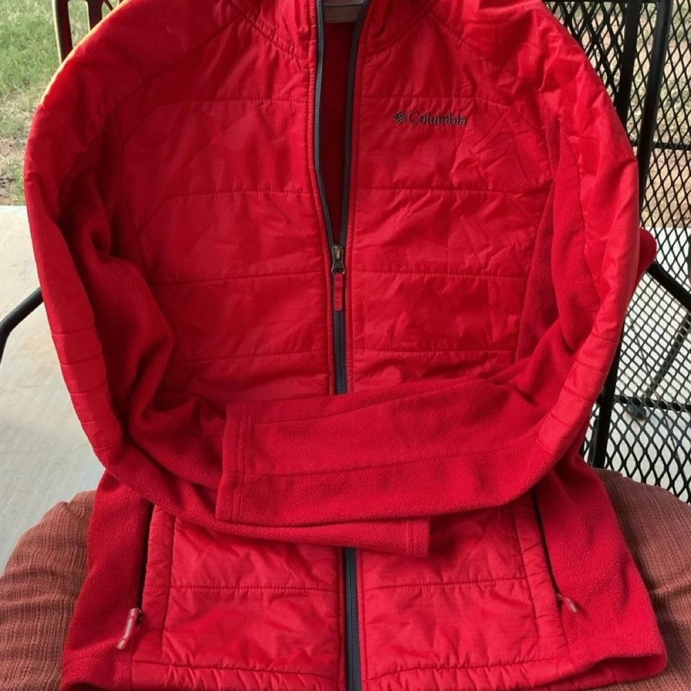 Columbia Hybrid Puffer Fleece Jacket Women M Red Excellent Quilted Full Zip